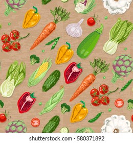 Seamless pattern with colored vegetables. Vector illustration for your design