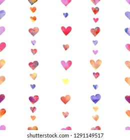 Seamless pattern with colored watercolor hearts