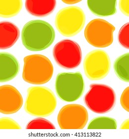Seamless pattern of colored watercolor stains. The circles drawn in watercolor on white paper. Vector background can be used for printing onto fabric, wrapping paper and Wallpaper.