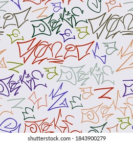 Patrón sin brillo con palabras de color. Elementos dibujados a mano para tipografía, diseño gráfico. Vector clipart.