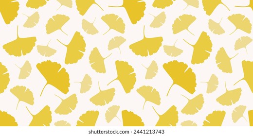 Seamless pattern with colored, yellow, autumn ginkgo biloba leaves of different sizes on white background. Vector illustration of EPS10