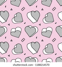 Seamless pattern, colorful pattern with 3d graphic hearts in pop art style. You can use this as a wallpaper in a childrens room