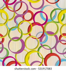 Seamless pattern with colorful  3d rings on grunge striped backdrop in pastel colors