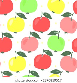 Seamless pattern with colorful abstract apples. Summer bright simple print with fruits. Vector graphics.