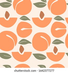 Seamless pattern with colorful abstract apricot, leaves. Bright endless background for print or textile.