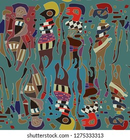 Seamless pattern with colorful abstract  art objects, womam. abstract forms, circles can be used as cool print for clothes,  Vector illustration of a style of supermatism. Creative retro poster 