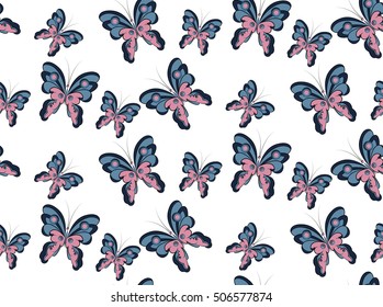 seamless pattern of colorful abstract butterfly on white background