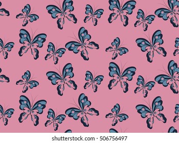 seamless pattern of colorful abstract butterfly on pink background