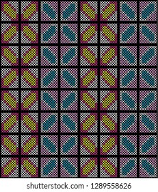 seamless pattern colorful abstract cross stitch embroidery on black background vector