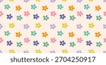 Seamless pattern with colorful abstract daisy flowers on a light background. Vector illustration