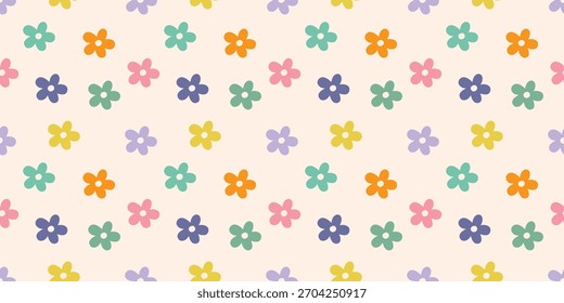 Padrão contínuo com flores coloridas abstratas de margaridas em um fundo claro. Ilustração vetorial