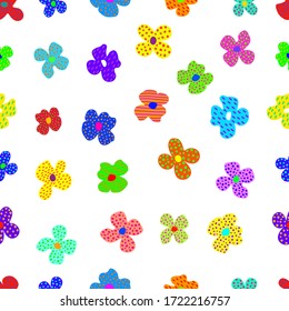 Seamless pattern with colorful abstract flowers on a white background. Vector illustration. Elegant template for fashion prints, web, wrapping, etc. More flowers patterns in my collections. 