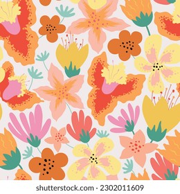 Seamless pattern with colorful abstract flowers