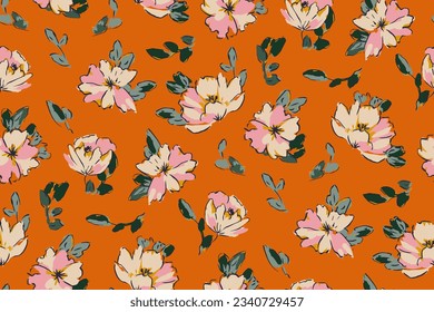 Seamless pattern with colorful pattern of abstract flowers. Hand drawn. Not AI