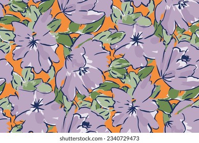 Seamless pattern with colorful pattern of abstract flowers. Hand drawn. Not AI