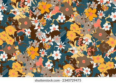 Seamless pattern with colorful pattern of abstract flowers. Hand drawn. Not AI