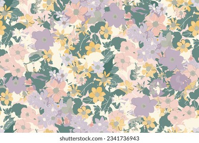 Seamless pattern with colorful pattern of abstract flowers. Hand drawn. Not AI