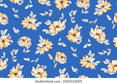 Seamless pattern with colorful pattern of abstract flowers. Hand drawn. Not AI