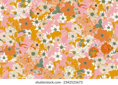 Seamless pattern with colorful pattern of abstract flowers. Hand drawn. Not AI