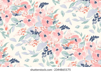 Seamless pattern with colorful pattern of abstract flowers. Hand drawn. Not AI