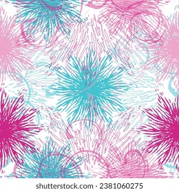 Seamless pattern with colorful pattern of abstract flowers Floral in blue, green and orange. 