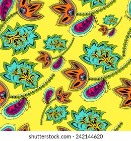 Seamless pattern with colorful abstract flowers 