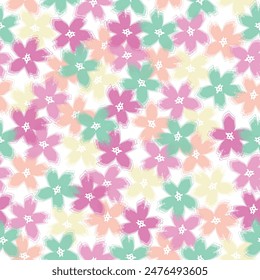 Seamless pattern with colorful pattern of abstract flowers Floral in blue, green and orange. 