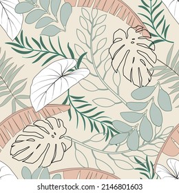 Seamless pattern of colorful abstract leaves.