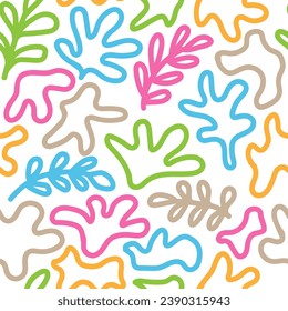 Patrón inoxidable con diseños coloridos de plantas abstractas, este patrón sin soldadura es adecuado para diseños de giftwrap, fondos, textiles, tejidos y otros