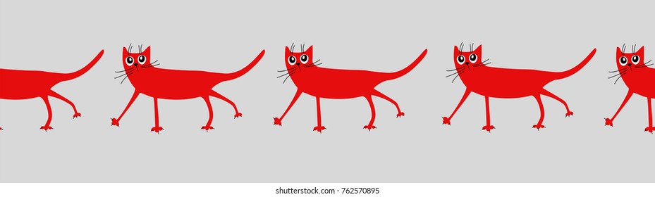 Seamless pattern with colorful abstract red cat. Colorful abstract red cat art background design for fabric and decor. Vector illustration. Cartoon style. Graphic arts.