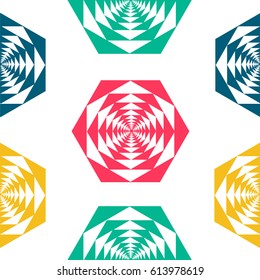 Seamless pattern with colorful abstract shapes. Bright vector background with fractals. Spring and summer theme.