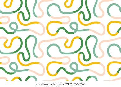 Motif harmonieux d'abstrait coloré gribouille, gribouille gribouillante et lignes ondulées. retro style memphis années 80. Des gribouillis de brosse à encre chaotique. Illustration vectorielle