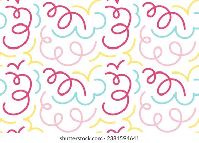 Patrón inmaculado de coloridas líneas abstractas de calamares, espiral de garabatos y líneas onduladas. estilo retro de los años 80. Garabatos caóticos de pincel de tinta. Ilustración del vector