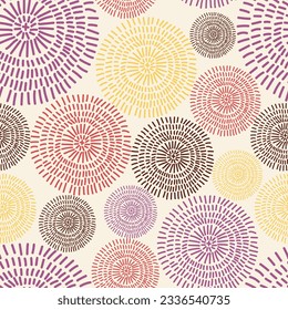 Seamless pattern with colorful abstract textured circles. Modern  print for fabric, textiles, wrapping paper. Vector illustration