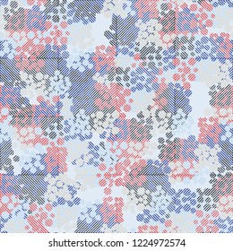 Seamless pattern. Colorful abstract urban camouflage. For children and women. Diagonal striped squares. Editing is available.