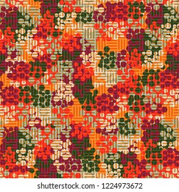 Seamless pattern. Colorful abstract urban camouflage. For children and women. Chess foreground. Editing is available.