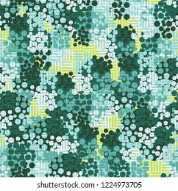 Seamless pattern. Colorful abstract urban camouflage. For children and women. Chess foreground. Editing is available.