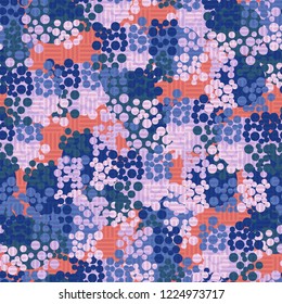 Seamless pattern. Colorful abstract urban camouflage. For children and women. Chess foreground. Editing is available.