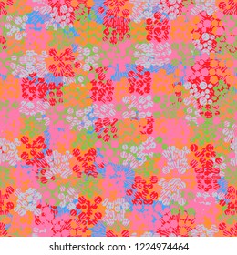 Seamless pattern. Colorful abstract urban camouflage. For children and women. Radial beam squares. Editing is available.
