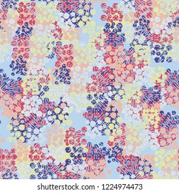 Seamless pattern. Colorful abstract urban camouflage. For children and women. Radial beam squares. Editing is available.