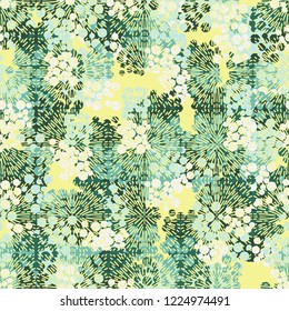 Seamless pattern. Colorful abstract urban camouflage. For children and women. Radial beam squares. Editing is available.