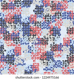 Seamless pattern. Colorful abstract urban camouflage. For children and women. Rows of small squares. Editing is available.
