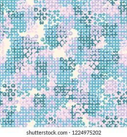 Seamless pattern. Colorful abstract urban camouflage. For children and women. Rows of small squares. Editing is available.