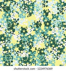 Seamless pattern. Colorful abstract urban camouflage. For children and women. Five-pointed stars. Editing is available.