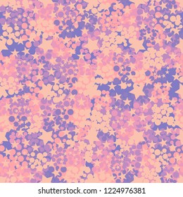 Seamless pattern. Colorful abstract urban camouflage. For children and women. Five-pointed stars. Editing is available.