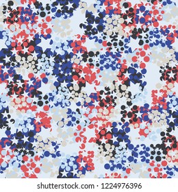 Seamless pattern. Colorful abstract urban camouflage. For children and women. Five-pointed stars. Editing is available.