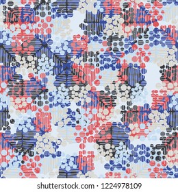 Seamless pattern. Colorful abstract urban camouflage. For children and women. Casually shaded squares. Editing is available.