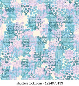 Seamless pattern. Colorful abstract urban camouflage. For children and women. Casually shaded squares. Editing is available.