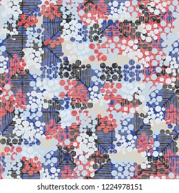 Seamless pattern. Colorful abstract urban camouflage. For children and women. Casually shaded squares. Editing is available.