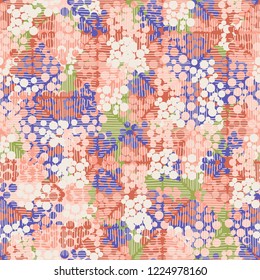 Seamless pattern. Colorful abstract urban camouflage. For children and women. Casually shaded squares. Editing is available.